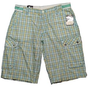 CLH Creating Limitless Heights  Men 42 Blue Yellow Plaid 14" Cargo Shorts NEW